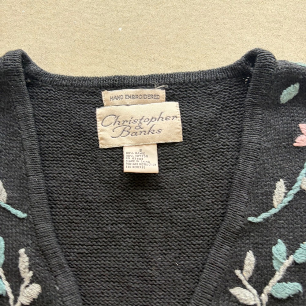 Vintage 90s Christopher Banks Hand Embroidered Floral Sweater Vest - Picture 4 of 5